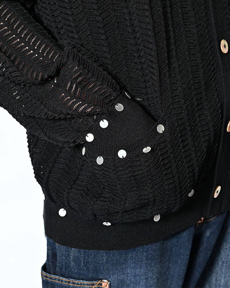 SHELL LACE KNIT CARDIGAN -BLACK-