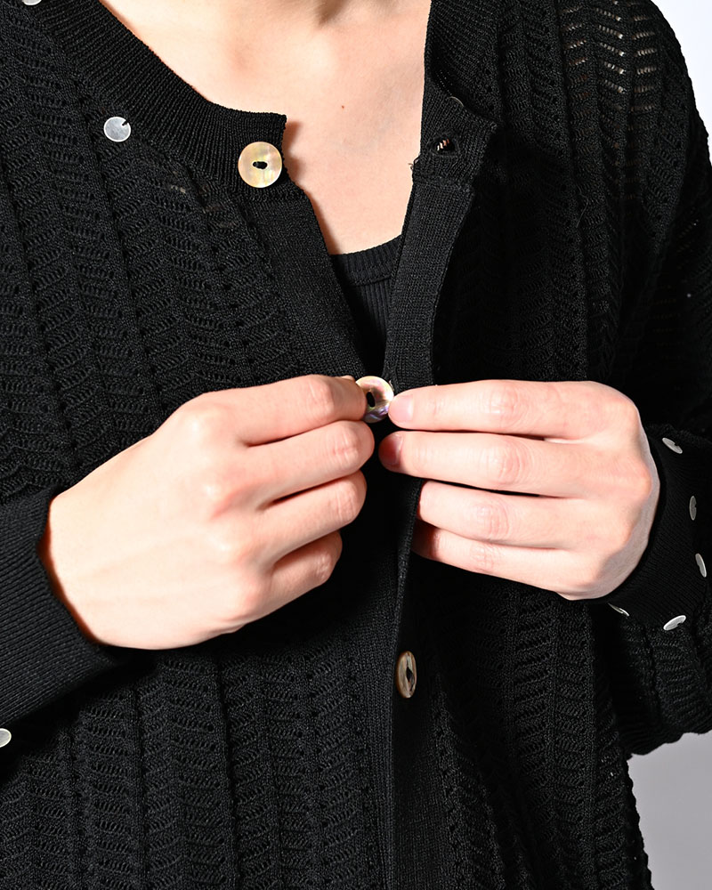 SHELL LACE KNIT CARDIGAN -BLACK-
