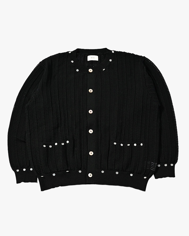 SHELL LACE KNIT CARDIGAN -BLACK-