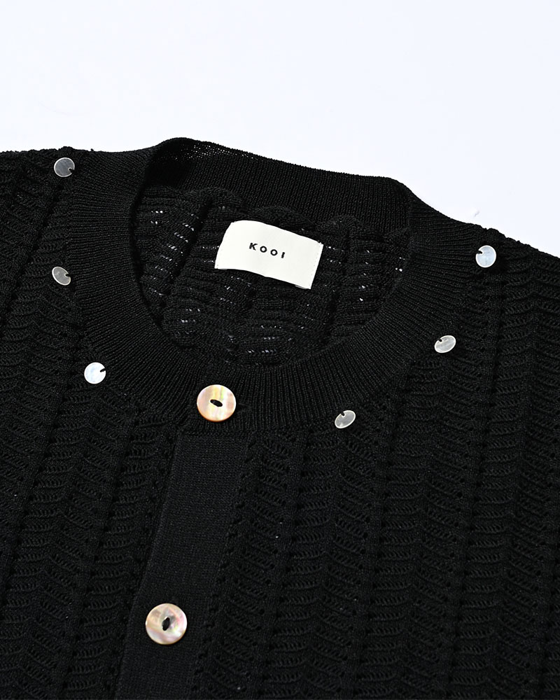 SHELL LACE KNIT CARDIGAN -BLACK-