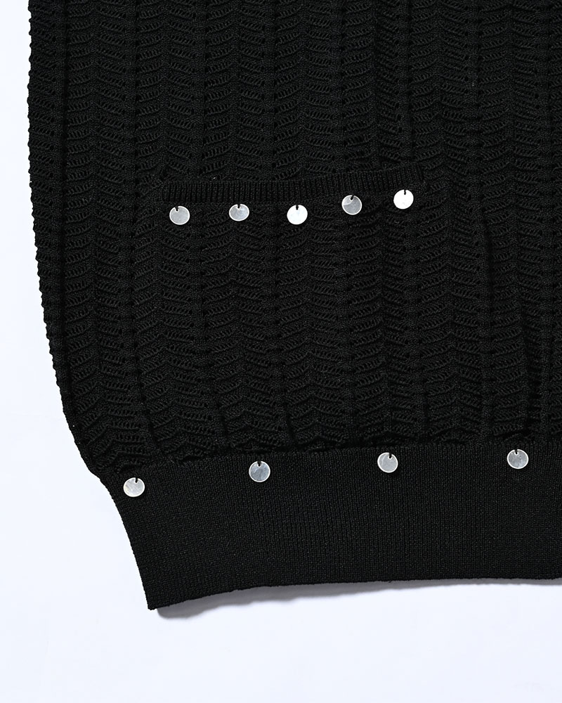 SHELL LACE KNIT CARDIGAN -BLACK-