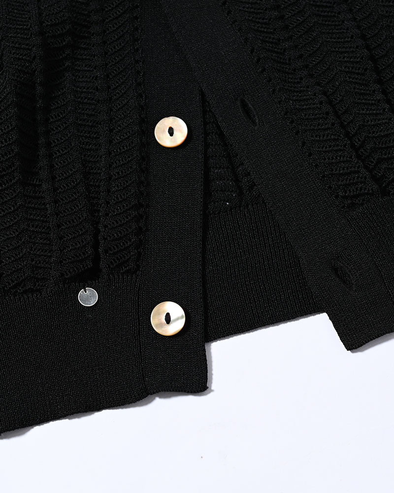 SHELL LACE KNIT CARDIGAN -BLACK-
