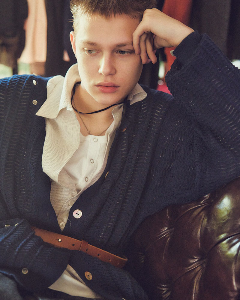 SHELL LACE KNIT CARDIGAN -BLACK-