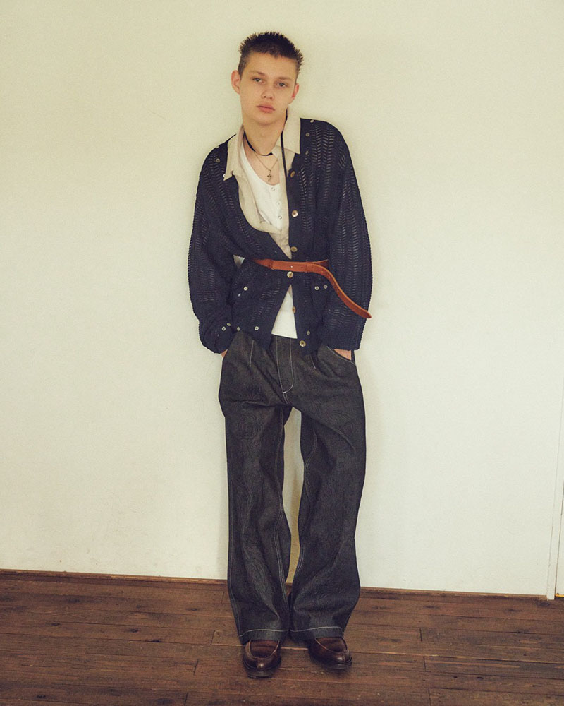 SHELL LACE KNIT CARDIGAN -NAVY-