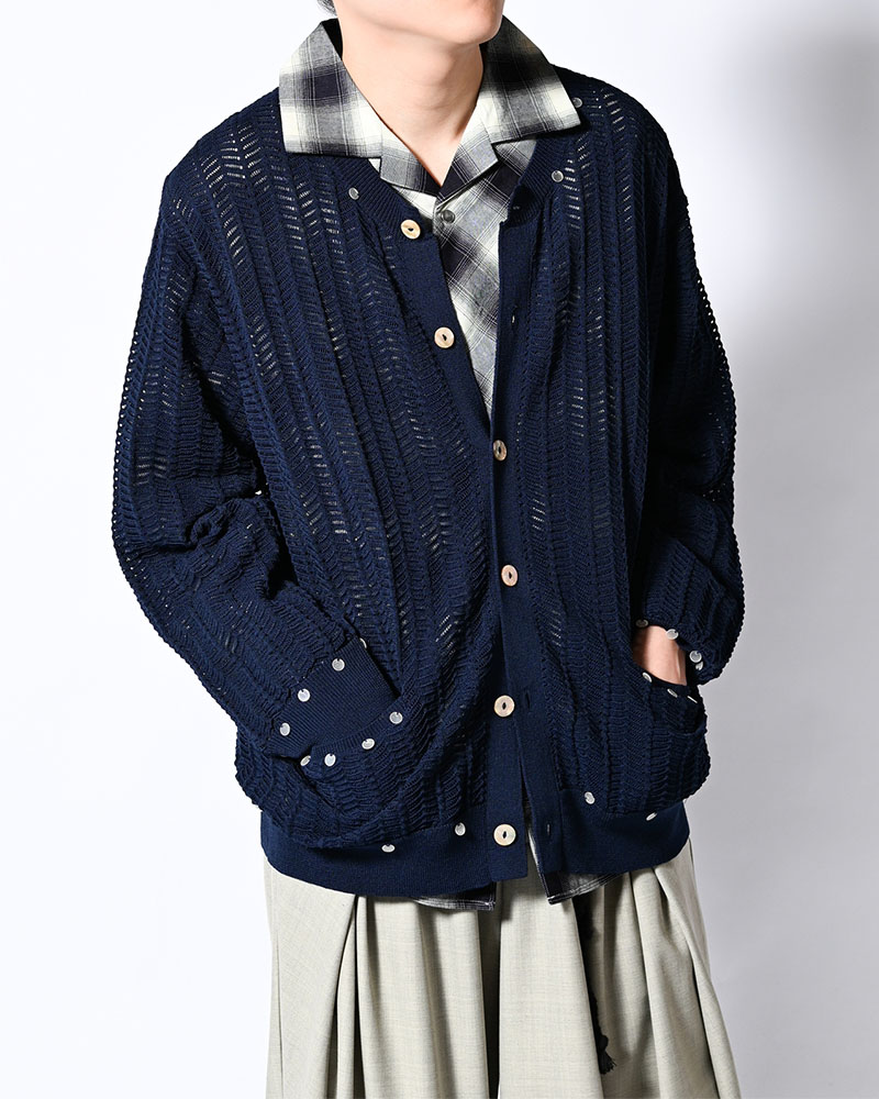 SHELL LACE KNIT CARDIGAN -NAVY-