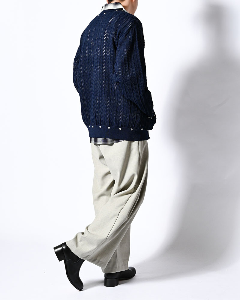 SHELL LACE KNIT CARDIGAN -NAVY-