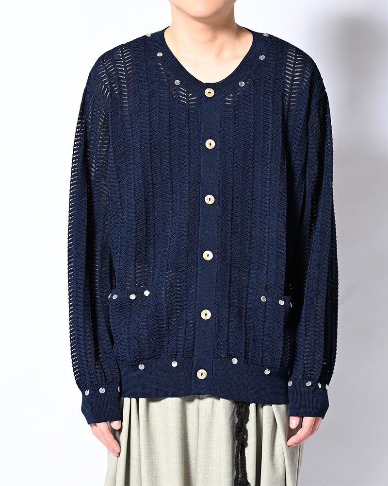 SHELL LACE KNIT CARDIGAN -NAVY-
