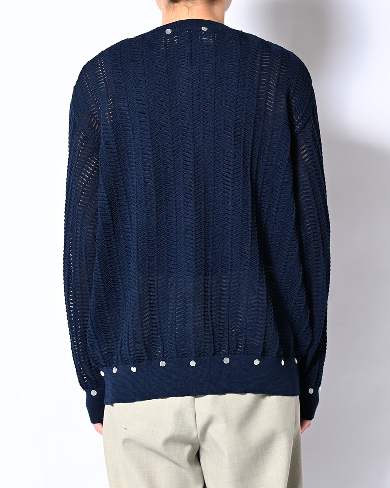 SHELL LACE KNIT CARDIGAN -NAVY-