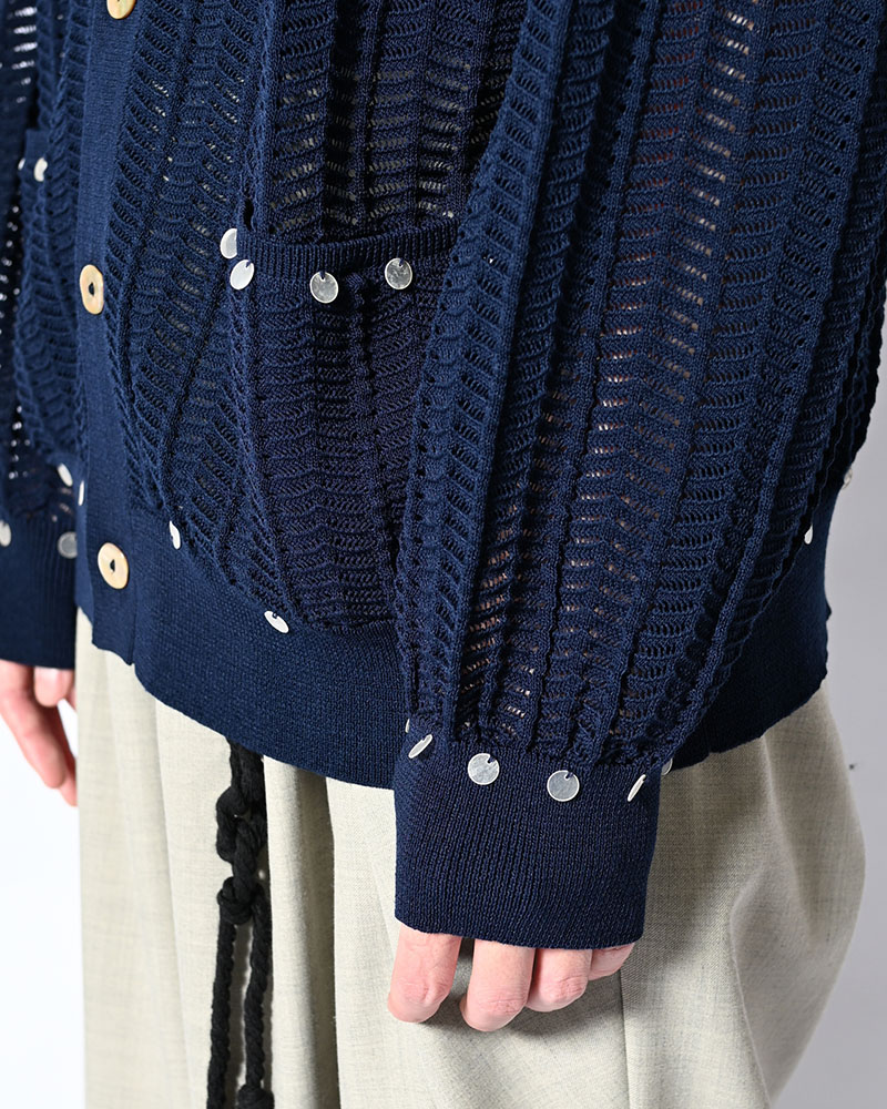 SHELL LACE KNIT CARDIGAN -NAVY-