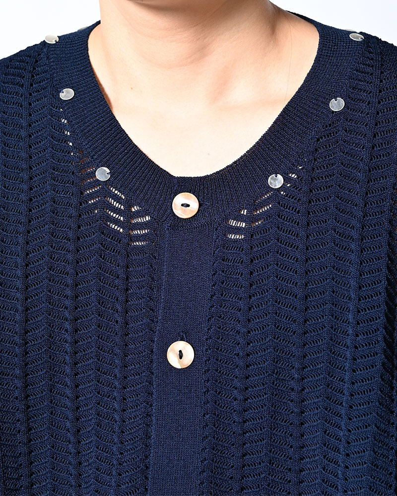 SHELL LACE KNIT CARDIGAN -NAVY-