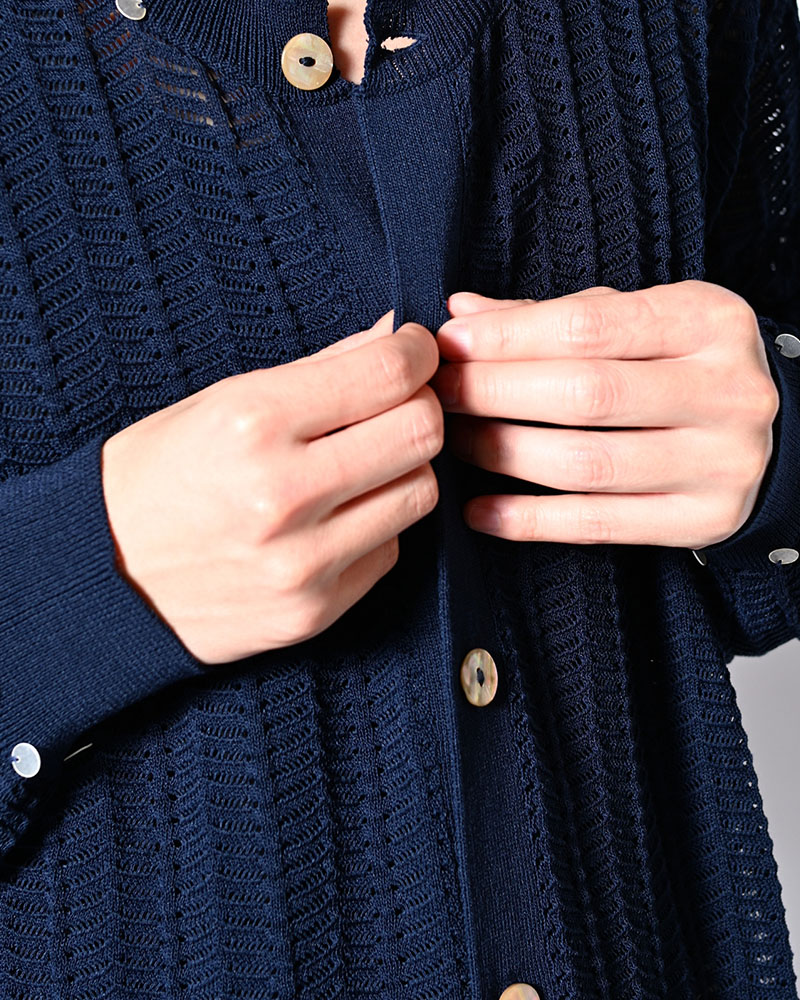 SHELL LACE KNIT CARDIGAN -NAVY-