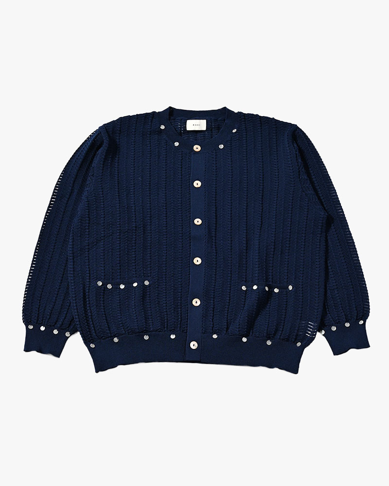 SHELL LACE KNIT CARDIGAN -NAVY-