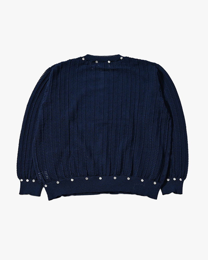 SHELL LACE KNIT CARDIGAN -NAVY-