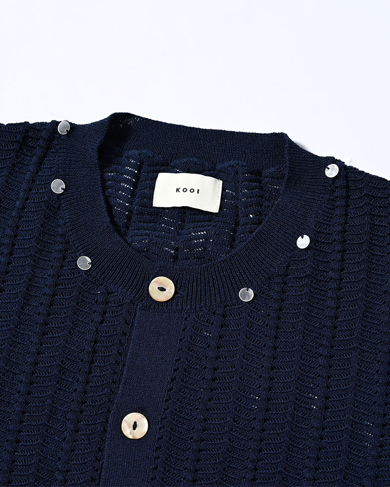 SHELL LACE KNIT CARDIGAN -NAVY-