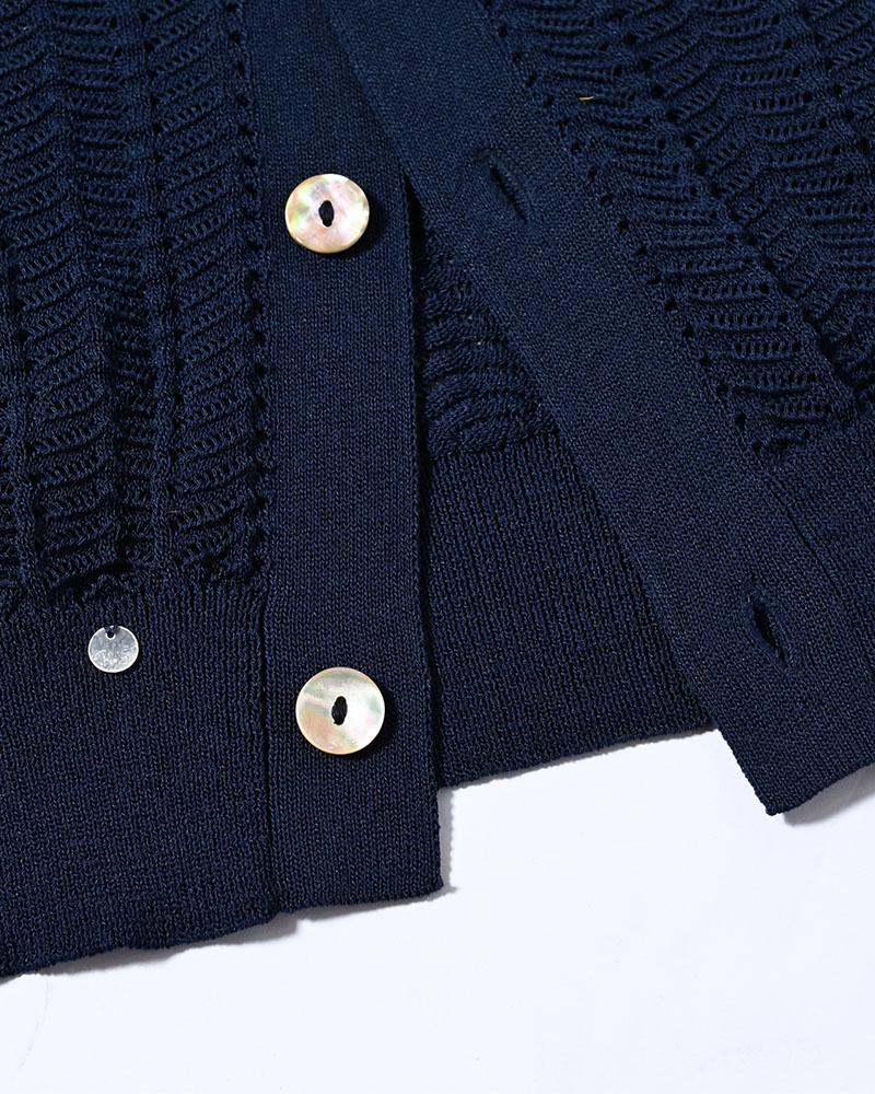 SHELL LACE KNIT CARDIGAN -NAVY-