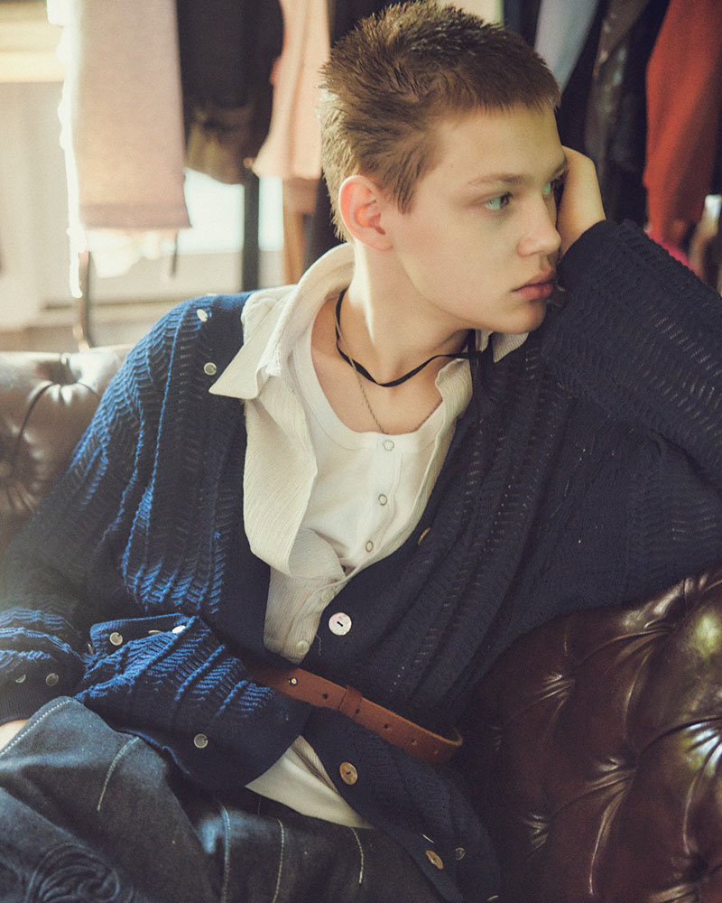 SHELL LACE KNIT CARDIGAN -NAVY-