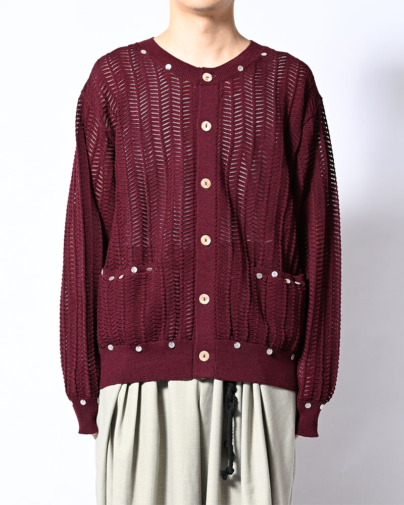 SHELL LACE KNIT CARDIGAN -BURGUNDY-