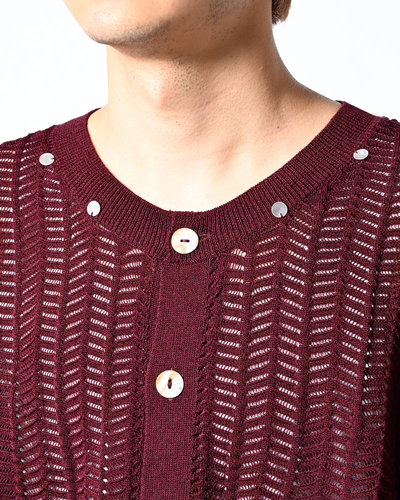 SHELL LACE KNIT CARDIGAN -BURGUNDY-