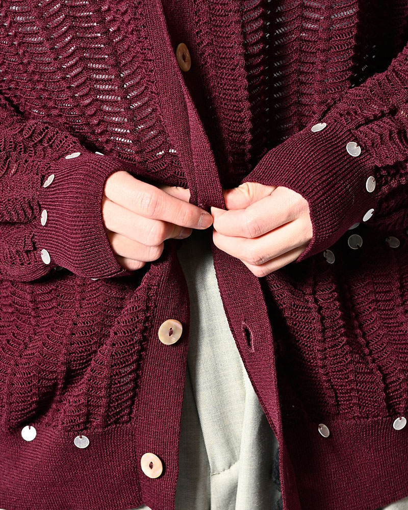 SHELL LACE KNIT CARDIGAN -BURGUNDY-