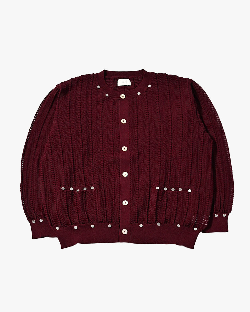 SHELL LACE KNIT CARDIGAN -BURGUNDY-