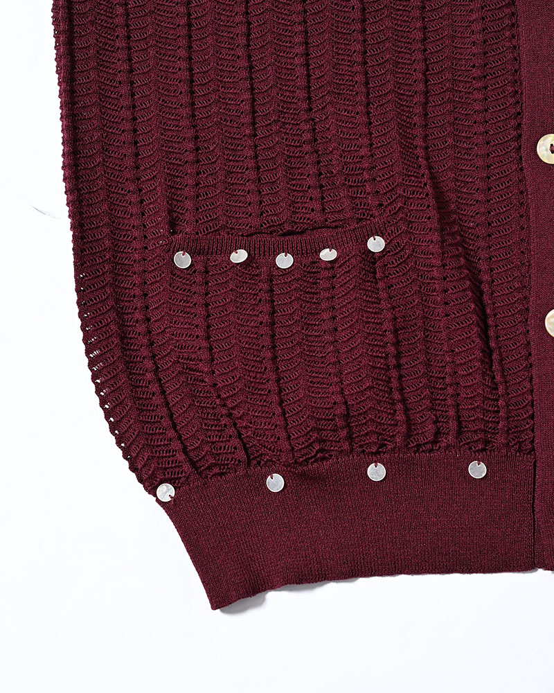 SHELL LACE KNIT CARDIGAN -BURGUNDY-