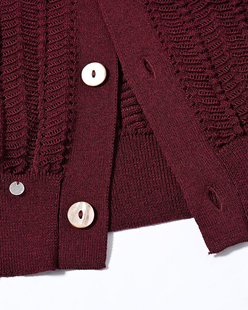 SHELL LACE KNIT CARDIGAN -BURGUNDY-