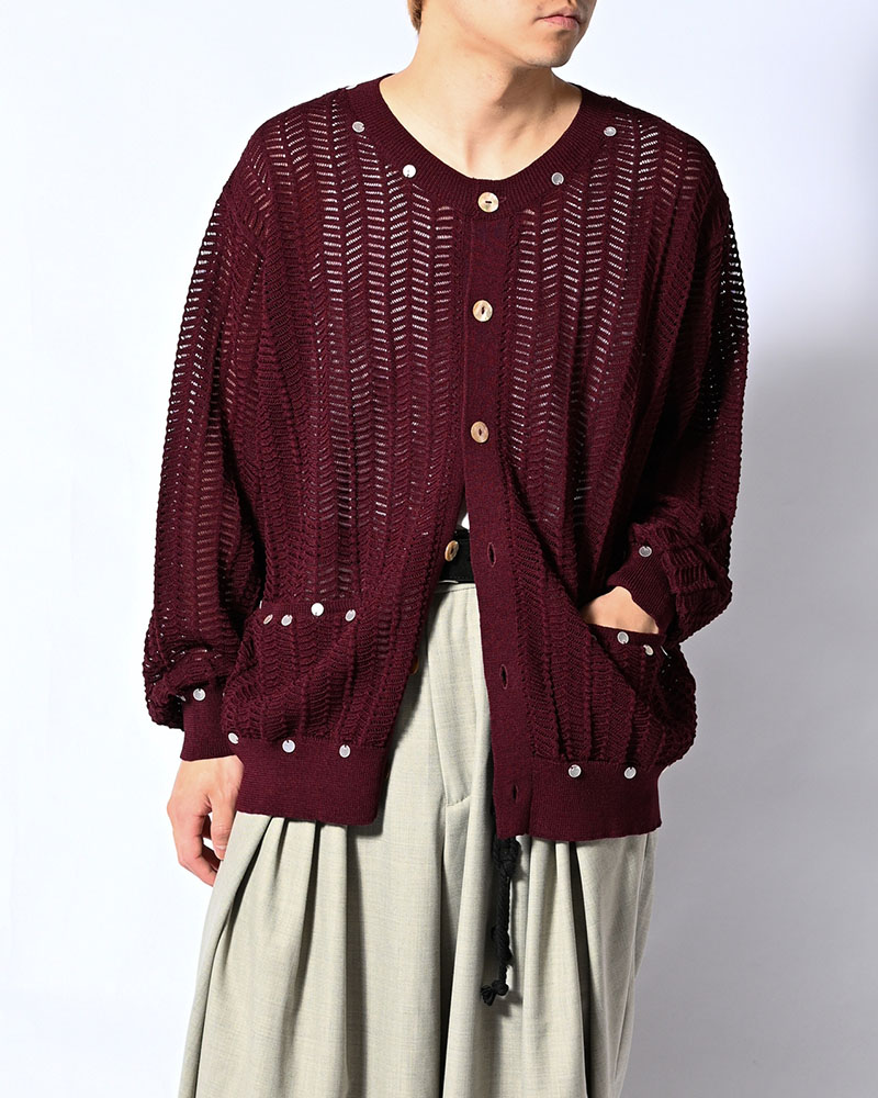 SHELL LACE KNIT CARDIGAN -BURGUNDY-