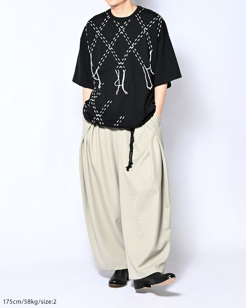 DIAMOND STITCH KNIT TEE -BLACK-