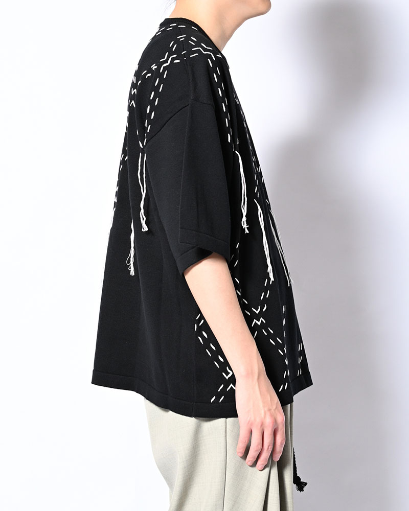 DIAMOND STITCH KNIT TEE -BLACK-
