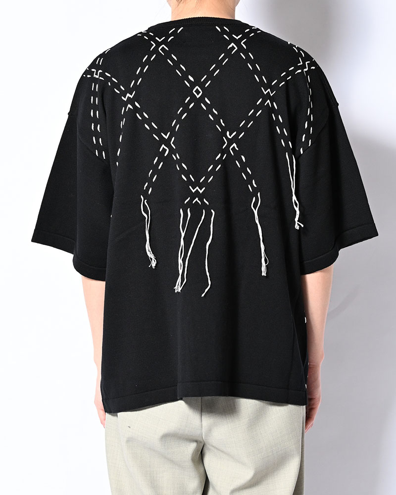 DIAMOND STITCH KNIT TEE -BLACK-