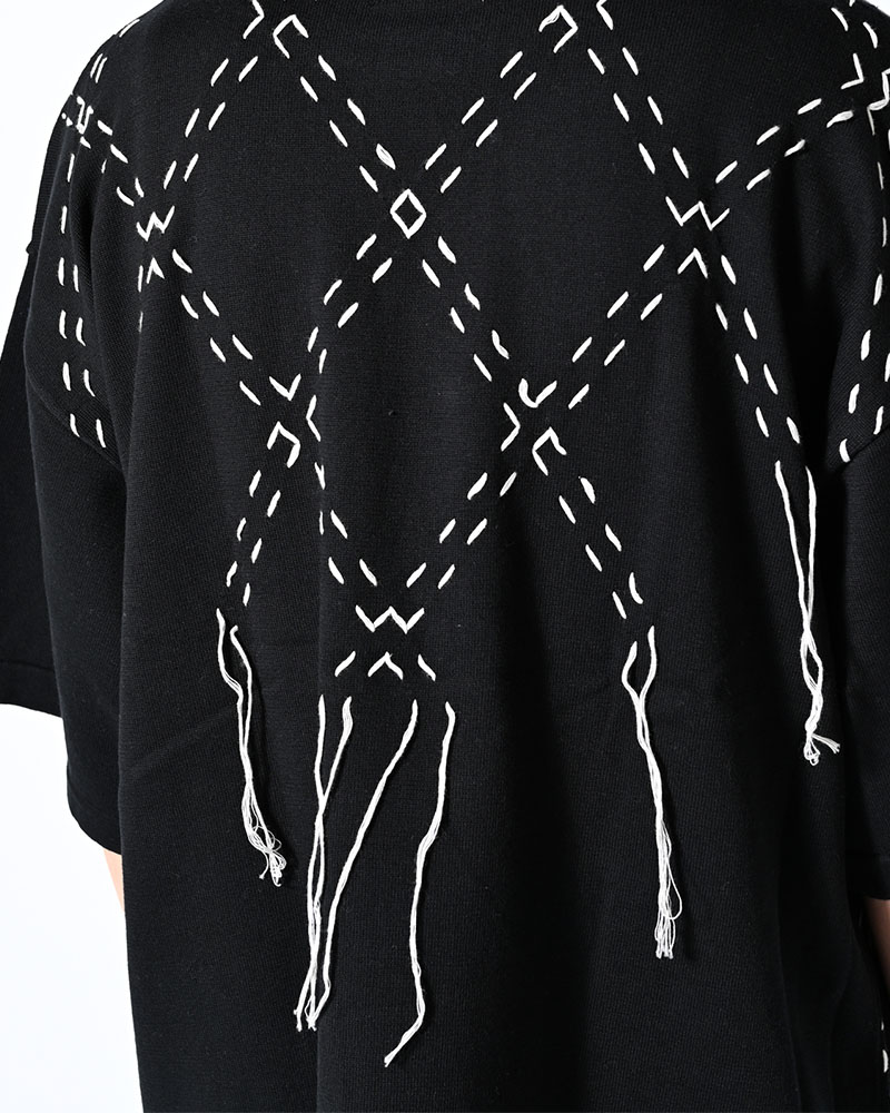 DIAMOND STITCH KNIT TEE -BLACK-