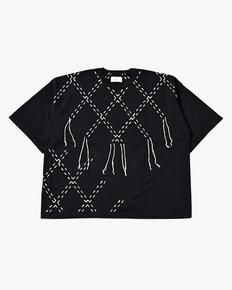 DIAMOND STITCH KNIT TEE -BLACK-