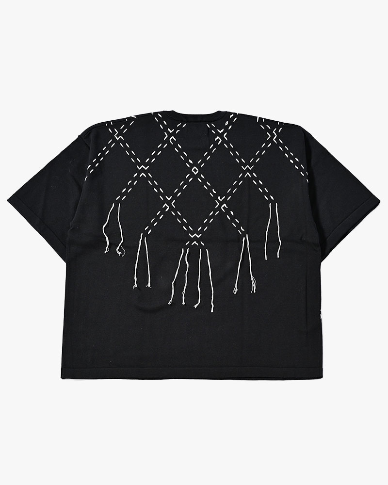 DIAMOND STITCH KNIT TEE -BLACK-