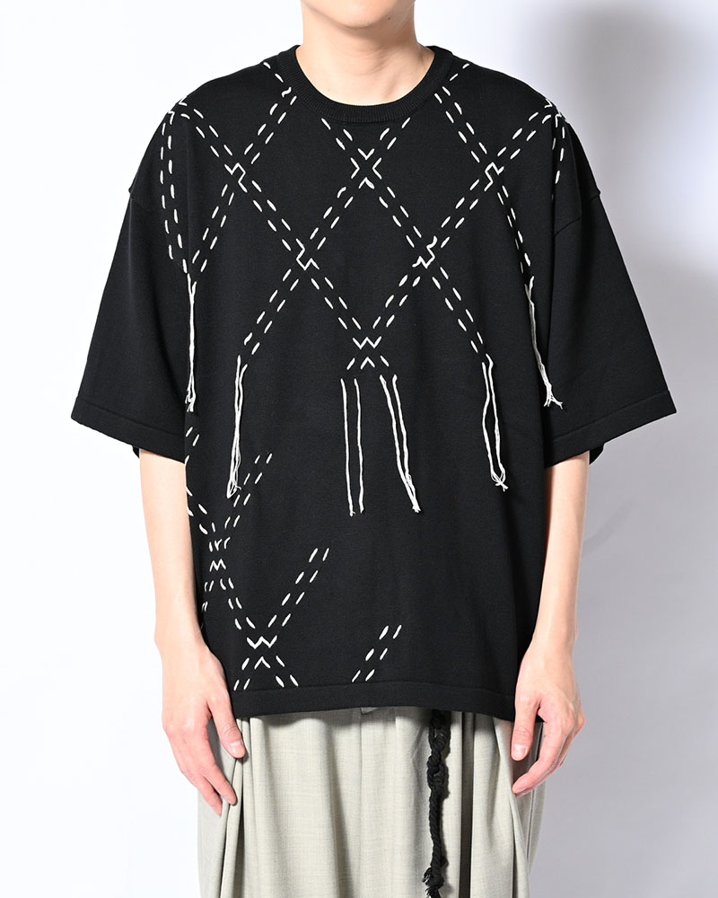 DIAMOND STITCH KNIT TEE -BLACK-