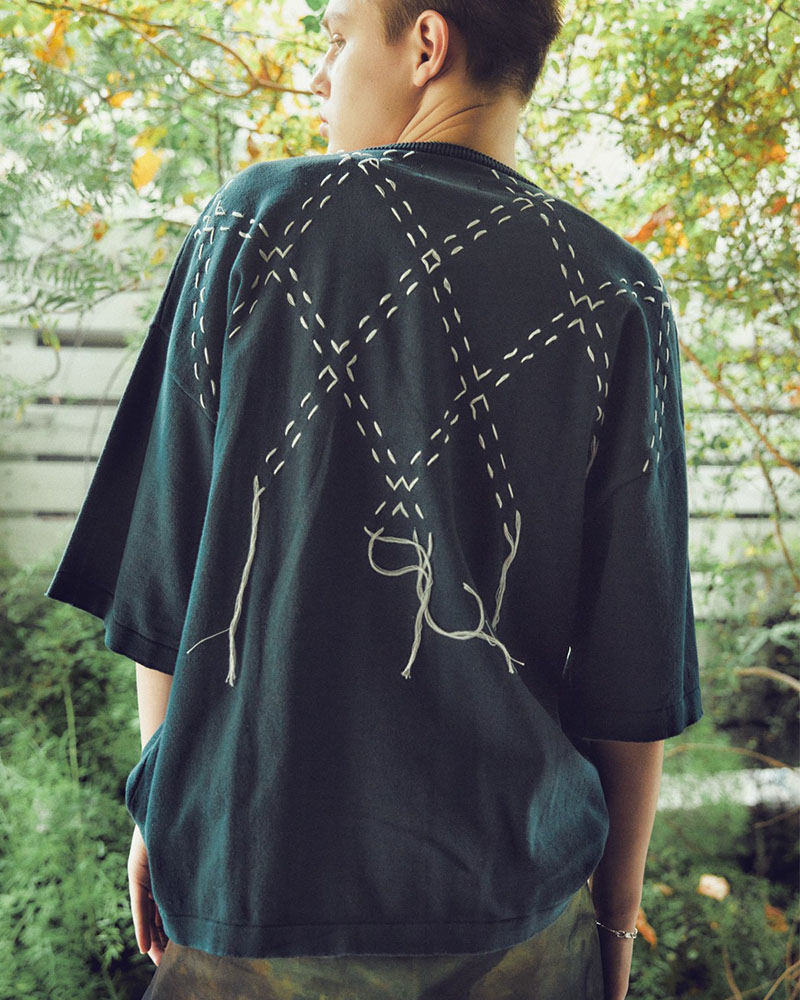 DIAMOND STITCH KNIT TEE -GREEN-