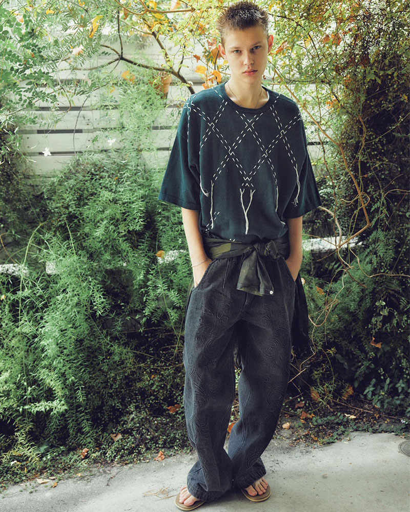 DIAMOND STITCH KNIT TEE -GREEN-