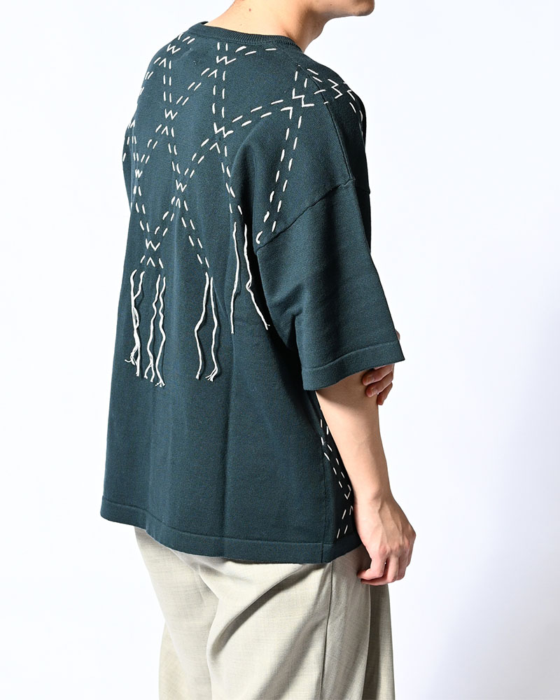 DIAMOND STITCH KNIT TEE -GREEN-