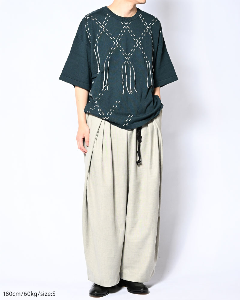 DIAMOND STITCH KNIT TEE -GREEN-