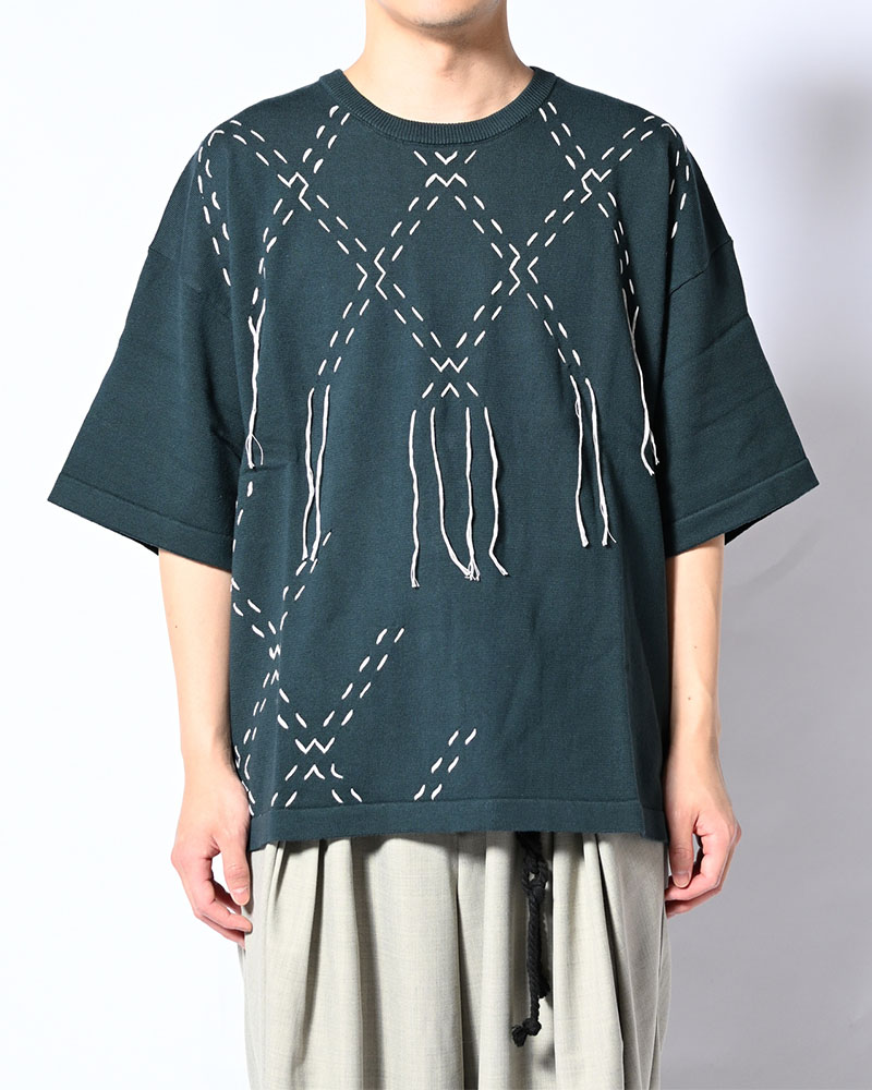 DIAMOND STITCH KNIT TEE -GREEN-