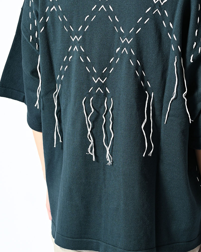 DIAMOND STITCH KNIT TEE -GREEN-