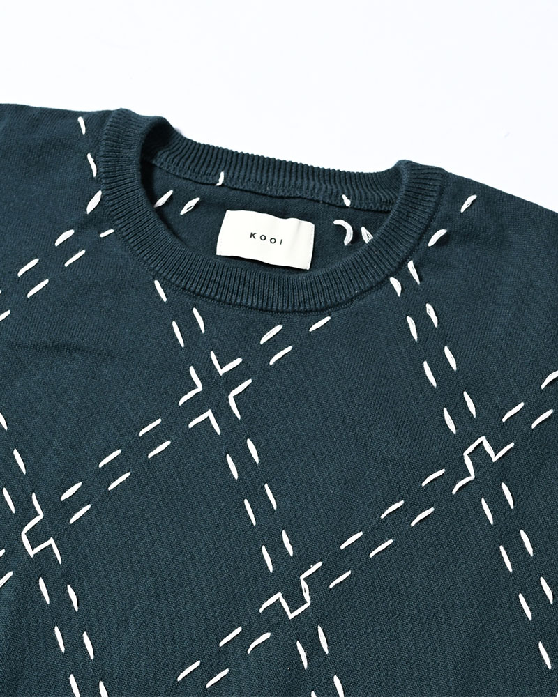 DIAMOND STITCH KNIT TEE -GREEN-