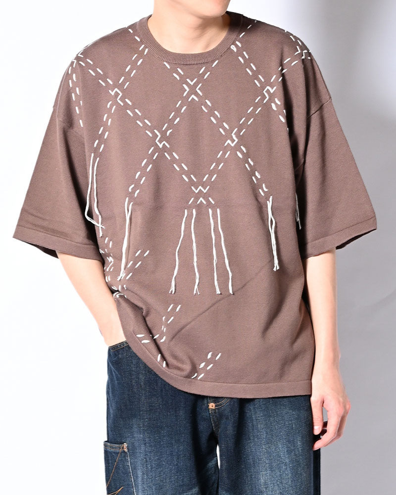 DIAMOND STITCH KNIT TEE -GREGE-