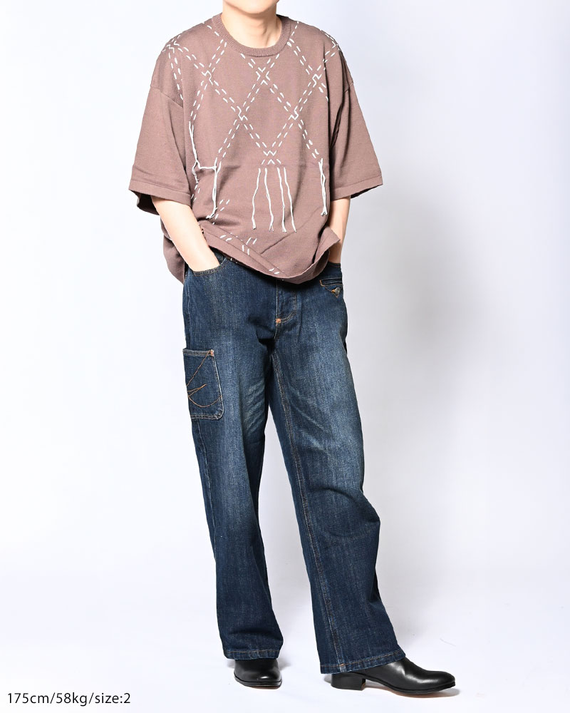 DIAMOND STITCH KNIT TEE -GREGE-