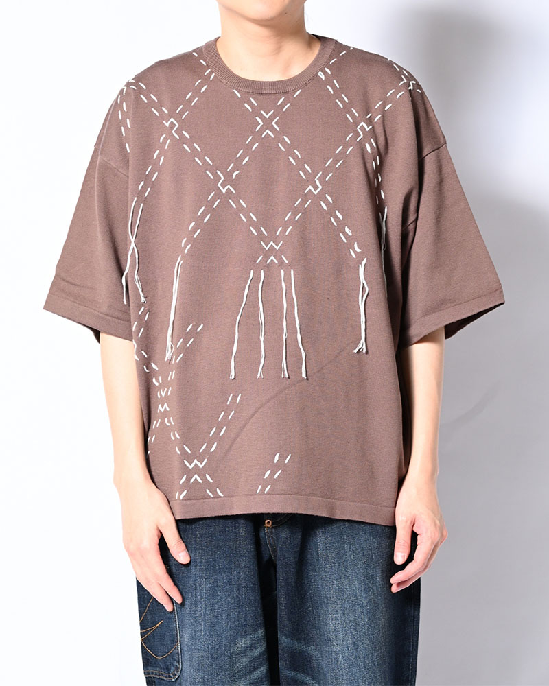 DIAMOND STITCH KNIT TEE -GREGE-