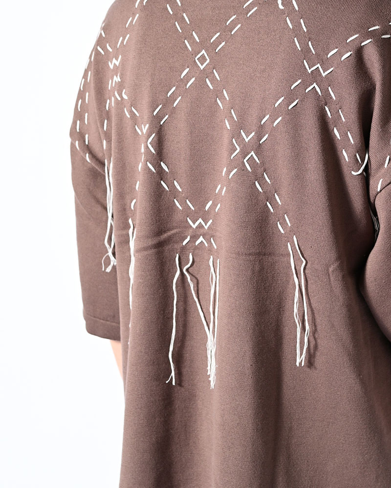 DIAMOND STITCH KNIT TEE -GREGE-