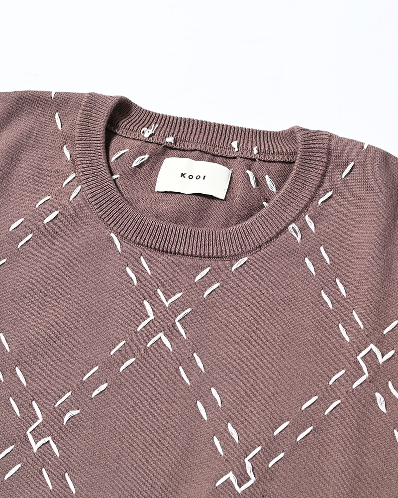 DIAMOND STITCH KNIT TEE -GREGE-