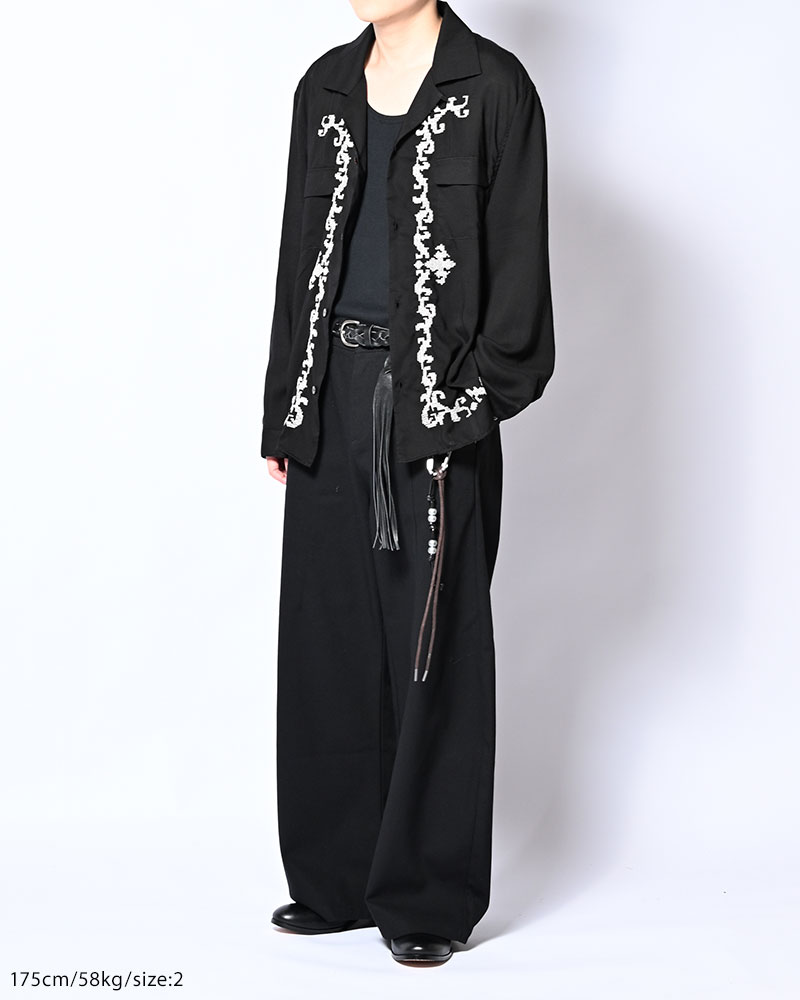 CROSS STITCH ORNAMENT SHIRT -BLACK-