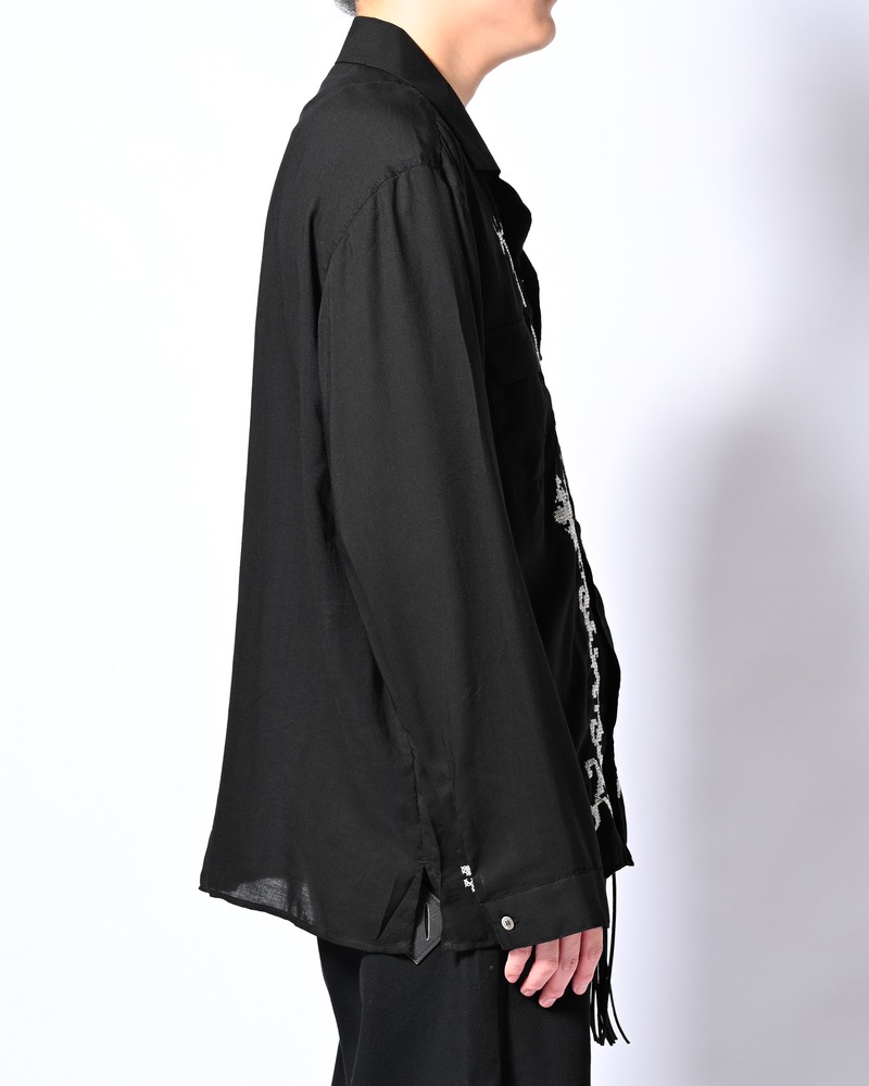 CROSS STITCH ORNAMENT SHIRT -BLACK-