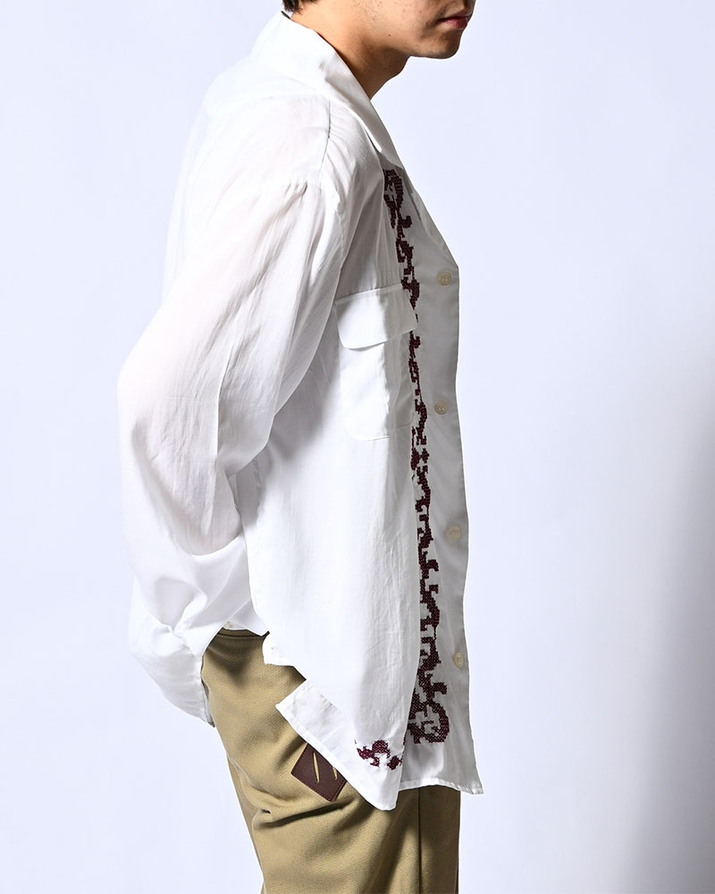 CROSS STITCH ORNAMENT SHIRT -WHITE-