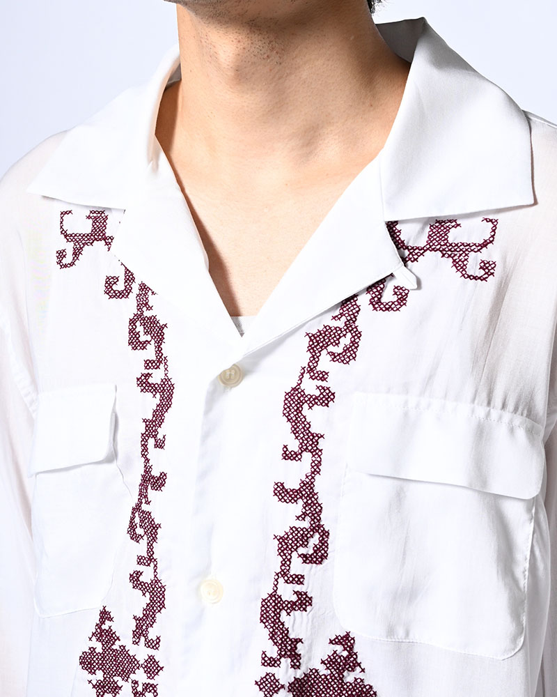 CROSS STITCH ORNAMENT SHIRT -WHITE-
